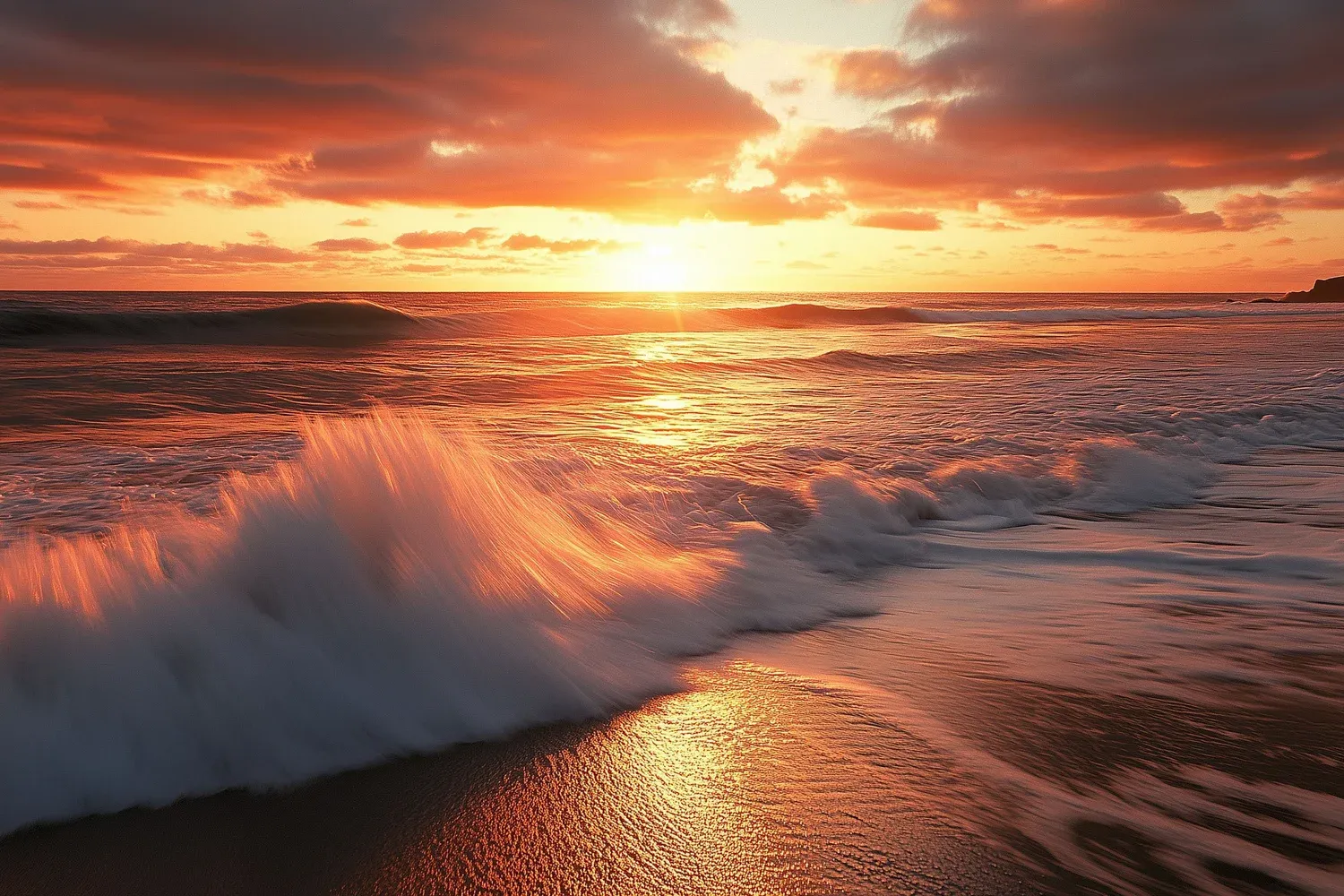 Playa del Rey beach at golden hour with calm waves, soft sunlight, and a tranquil coastal setting